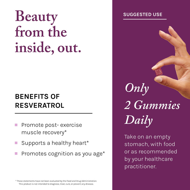 Reserveage Beauty - Resveratrol Gummies 100 mg, Antioxidant Supplement for Heart Health, Antioxidant Supplement Supports Healthy Aging, Vegan - 1 Pack 60 Count (Pack of 1)