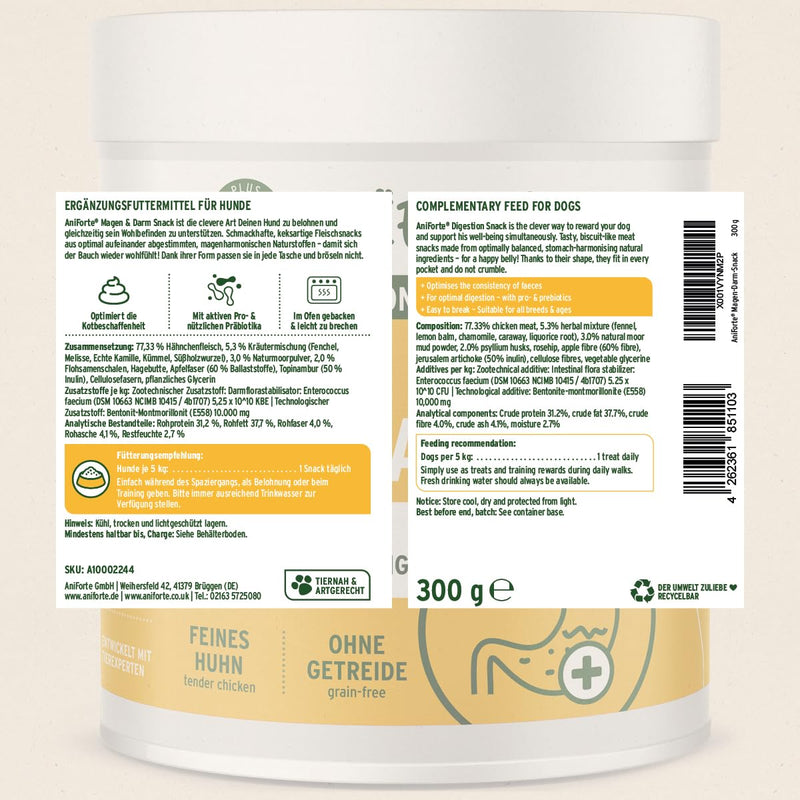 AniForte Stomach & Intestinal Snack for Dogs 300g - Digestive snacks with probiotics, medicinal moor, promotes intestinal regulation and digestion, improves the quality of the stool, grain-free, without sugar - BeesActive Australia