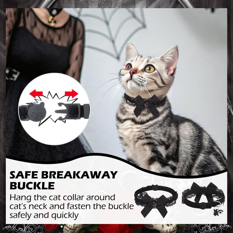 EXPAWLORER Cat Collar with Bells,Adjustable Soft Velvet Cat Collar Breakaway with Flower Accessory,Safety Quick Release Gothic Style Pet Collar for Cat,Kitten,Small Dog Black - BeesActive Australia