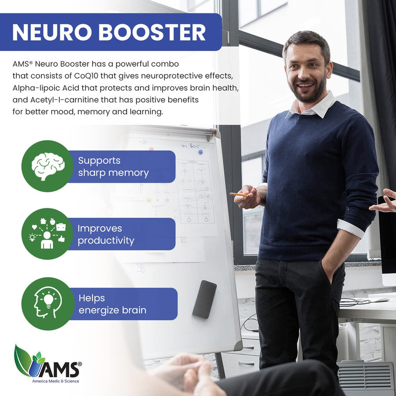 America Medic & Science Neuro Booster (60 Capsules) | Nutritional Supplement for Brain Health | Vitamin Pills for Better Memory and Cognitive Function | with Coenzyme Q10, ALA, and Acetyl L-Carnitine 60 Count (Pack of 1)