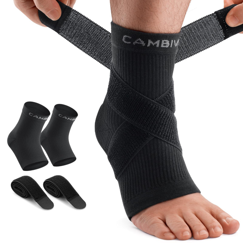 CAMBIVO 1 Pair Ankle Braces for Men and Women, Ankle Compression Socks for Foot Pain, Daily Wear, Fitness, Working, Achilles Tendonitis Relief Ankle Sleeve (Black with Strap, Medium) Black with Strap