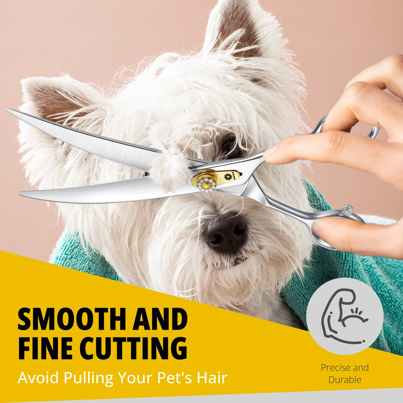 Dream Reach 8 inch dog scissors curved fur scissors - dog scissors with ergonomic handle, 440C stainless steel fur scissors for dogs and cats cutting, professional dog hair scissors with adjustable screw - BeesActive Australia