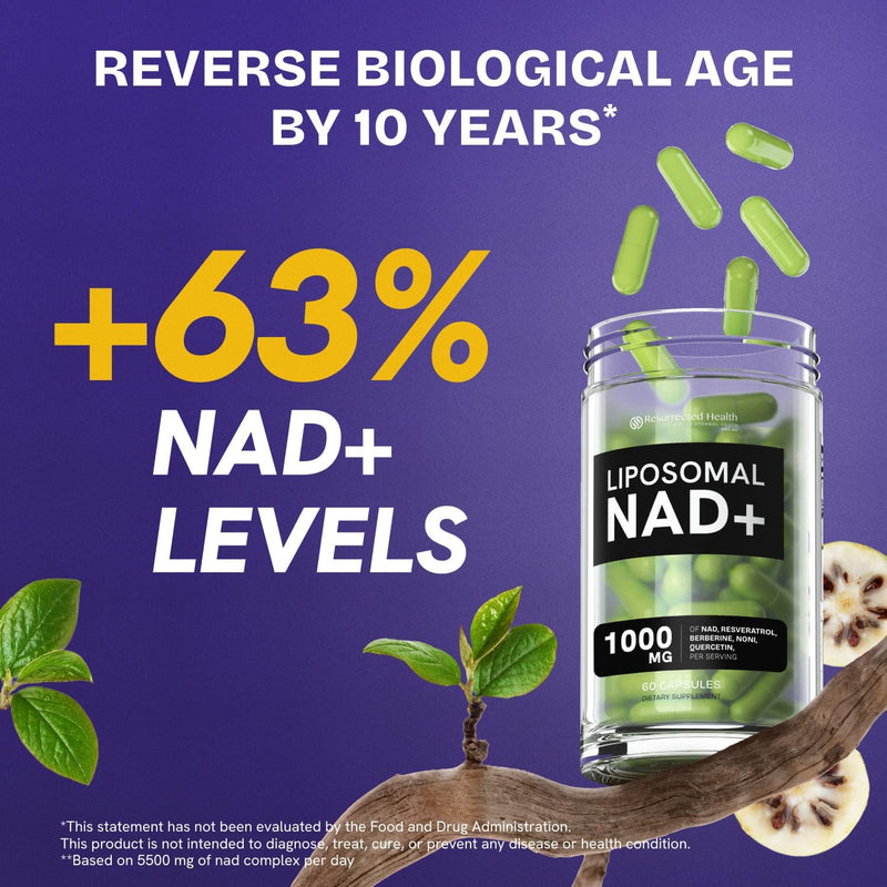 Liposomal NAD+ Supplement with Resveratrol 5-in-1 NAD Resveratrol comlex with Berberine & Quercetin | Supports Anti Aging & Cellular Energy NAD+ Levels | NR NMN Supplement Alternative – 1 pack