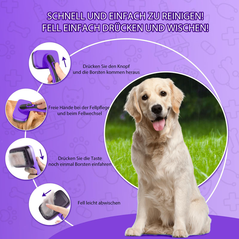 YOPETAYU Dog Brush for Dogs, Cats and Pets, Self-Cleaning, Against Undercoat and Loose Fur, Reduces Hair, Gentle on the Skin, for Large, Medium and Small Dogs and Cats, Purple - BeesActive Australia
