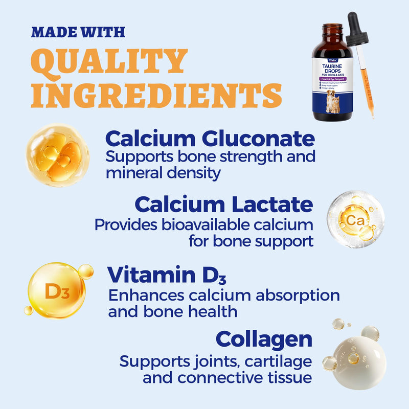 Wellix 4.06 fl oz Liquid Calcium Supplement for Dogs and Cats | Cat & Dog Calcium Supplement with Collagen & Vitamins for Whelping Dogs to Support Strong Bones, Muscles & Calcium Absorption
