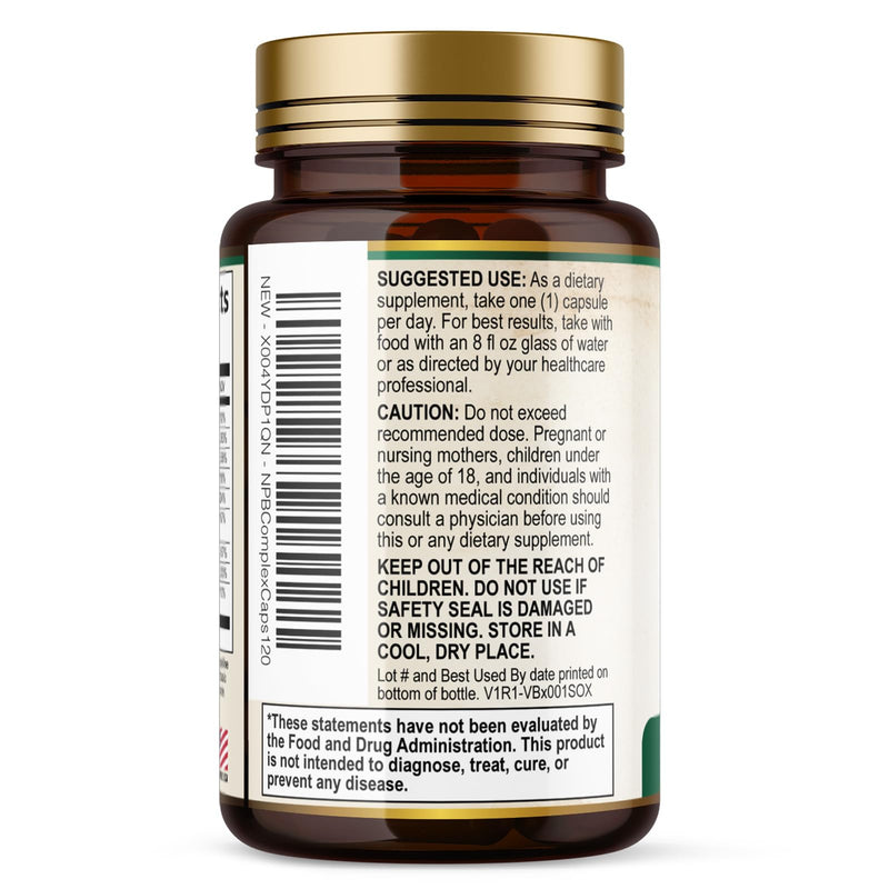 B Complex Vitamin Supplement with Vitamin C & Folic Acid - 120 Capsules | Super B Vitamin Complex - Contains B1, B2, B3, B6, and B12 vitamins for comprehensive nutritional support 120 Count (Pack of 1)