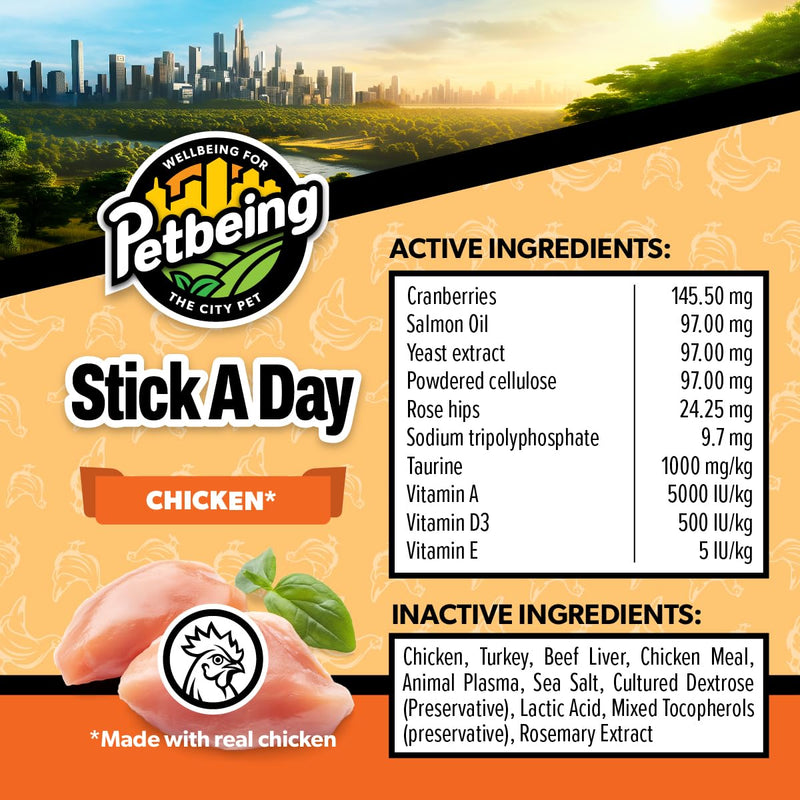 Stick a Day | Specially Formulated 7-in-1 Functions Daily Real Meat Supplement for Cats | Cat Chew Stick & Pet Vitamins Supplements Combination (7-Pack x 4, Chicken) 7-Pack x 4 - PawsPlanet Australia