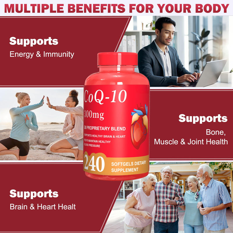 Dr.HR CoQ10 300mg Supplement Supports Heart Energy & Brain Health | Coenzyme Q10 as Ubiquinone Antioxidant Support for Women & Men Non-GMO,Gluten & Soy-Free 3rd Party Tested 240 Softgels 240 Count (Pack of 1)