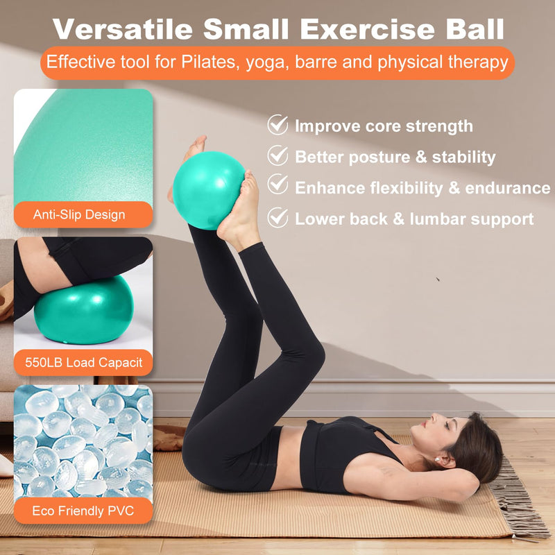 Tsikavo Pilates Ring, Pilates Ring Circle and Ball Set, 12 Inch Magic Circle Pilates Ring,9 Inch Small Exercise Ball,Resistance Bands Set, Home Pilates Equipment for Women Teal