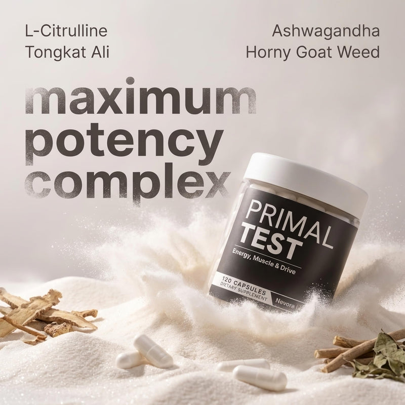 Primal Testosterone Booster for Men – Energy, Muscle & Drive Support with Ashwagandha, Tongkat Ali & Horny Goat Weed – Testosterone Supplement for Men – 120 Capsules