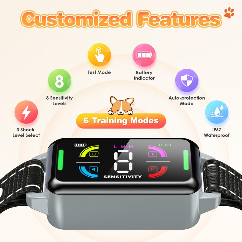 Dog Bark Collar, Anti Bark Collar for Large Medium Small Dogs, Smart Bark Collar with Beep Vibration and Optional Shock, IP67 Waterproof Anti Barking Deterrent Device with 8 Sensitivity Levels - BeesActive Australia