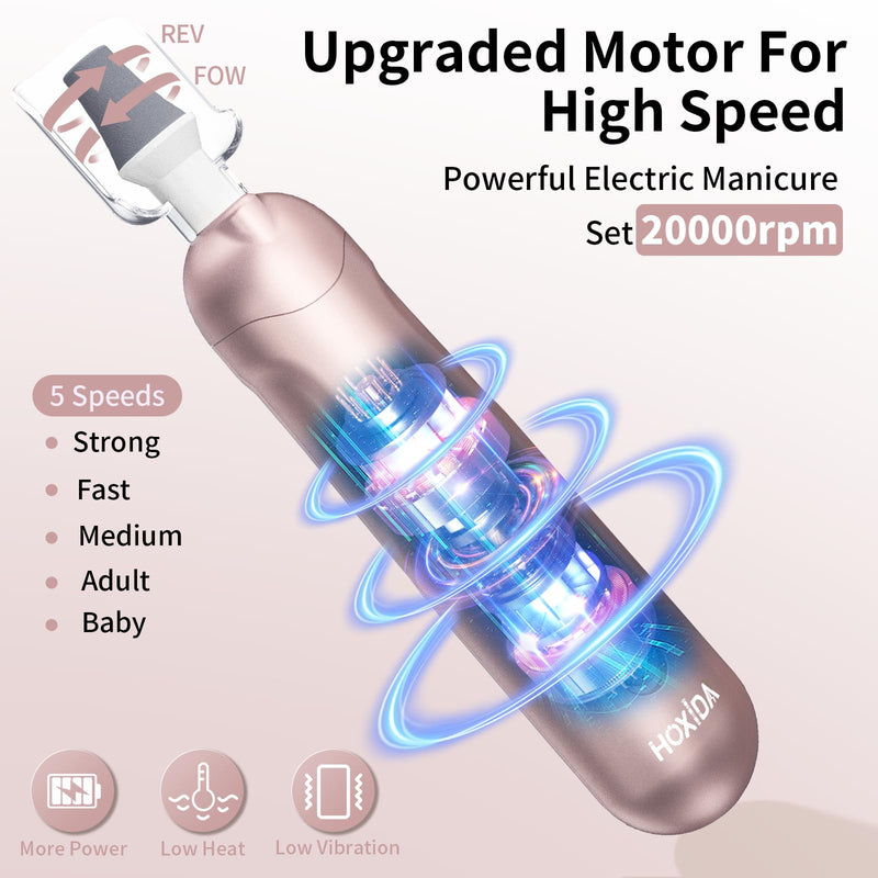 Manicure Pedicure Kit with Case, Professional Nail Grinder for Senior Thick Toenail, Cordless Electric Nail File, 5 Speeds Pedicure Tools for feet Callus Remover, Nail Drill for Women Hand Feet Care Rosecase - BeesActive Australia