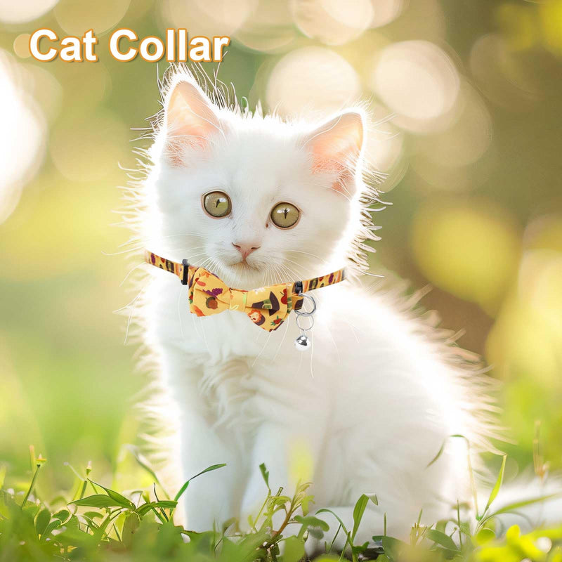 2pcs Thanksgiving Cat Collars, Breakaway Cat Collars with Bow Bell Pumpkin Cat Collar Cute Fall Autumn Holiday Kitten Collar Accessories for Boys Girls Cats Kitty Costume Decorations (Style 1) Style 1 - BeesActive Australia