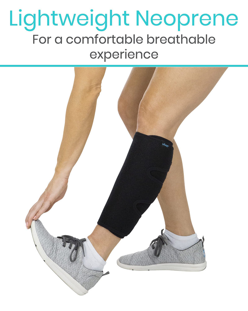 Vive Calf Brace - Adjustable Shin Splint Support - Lower Leg Compression Wrap Increases Circulation, Reduces Muscle Swelling - Calf Sleeve for Men and Women - Pain Relief (Black) 1 Count (Pack of 1) Black