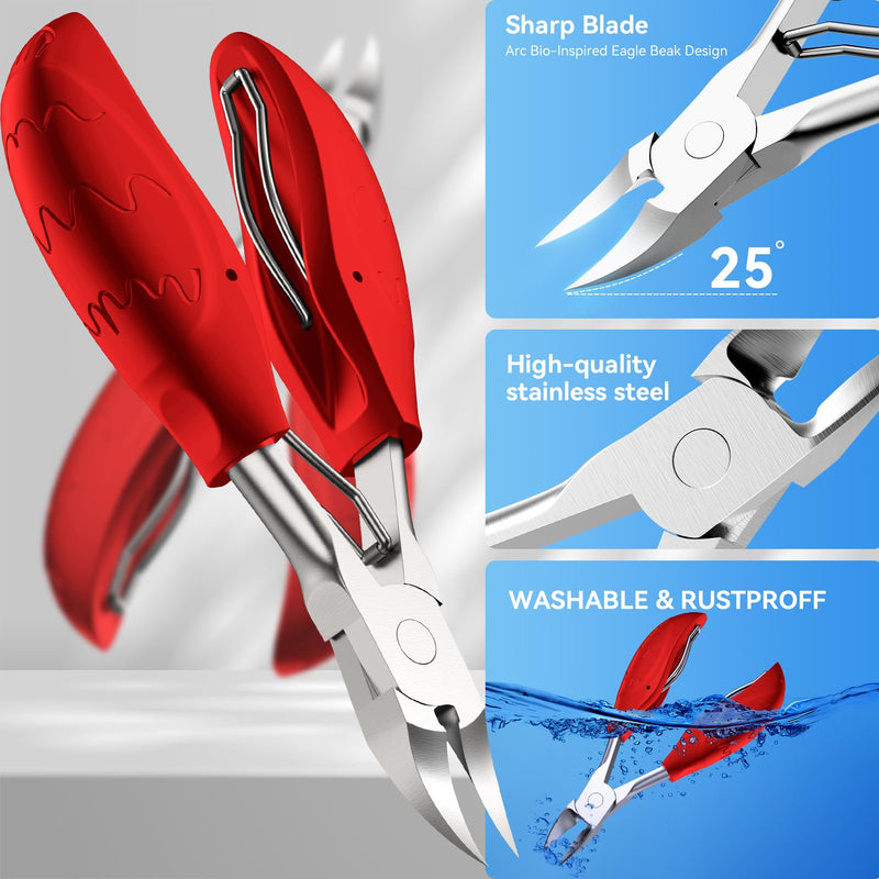 Toenail Clippers for Seniors Thick Ingrown Toenails, Toe Nail Clippers Set for Men Women, Heavy Duty Fingernail Clippers-Professional Pedicure Tools for Feet,Stainless Steel Manicure and Pedicure Kit Red 7PCS Nail Clippers Set