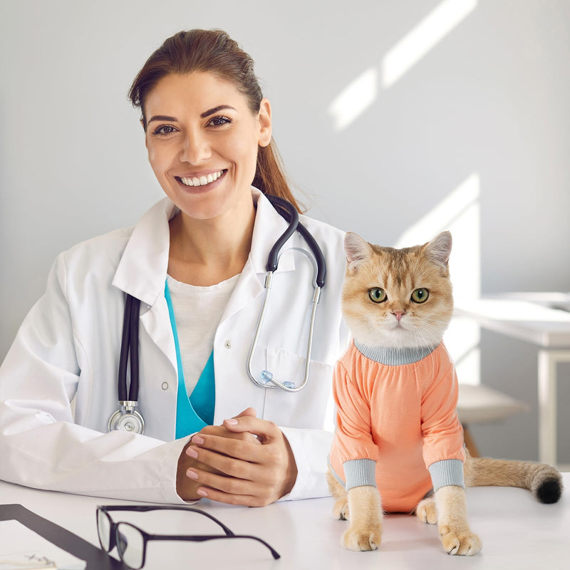 Avont Cat Recovery Suit Kitten Onesie with Sleeves Front Post Surgery Alternative Surgical Spay Suit for Female Cats Post Surgery Skin Disease Protection Gray Coral L - BeesActive Australia