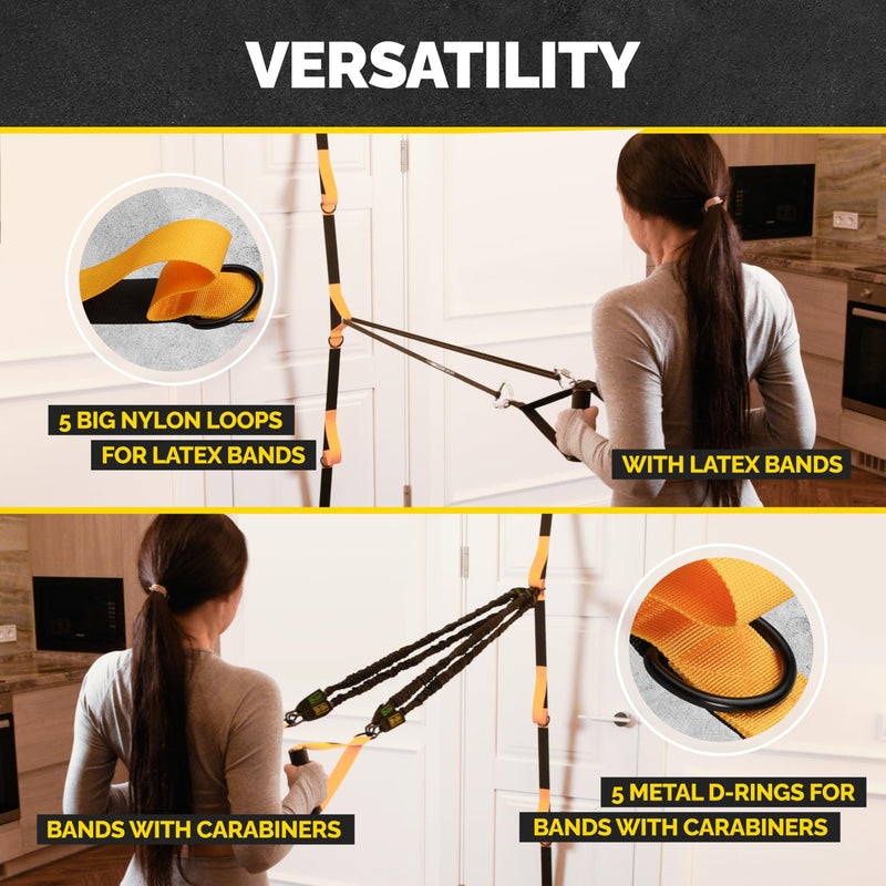 Tribe Lifting Adjustable Resistance Band Anchor - Door Anchor with 5 Loops & Metal Rings, Durable Nylon Strap for Full-Body Workouts Yellow Door Strap - BeesActive Australia