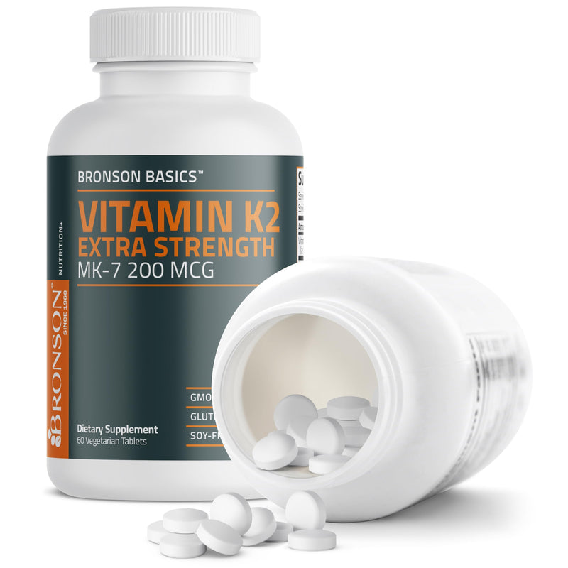 Bronson Vitamin K2 MK-7 200mcg Extra Strength, 60 Vegetarian Tablets Unflavored 60 Count (Pack of 1) - BeesActive Australia