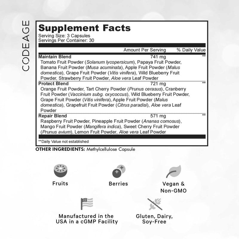Codeage Instantfood Fast Fruits, Over 15 Fruits Powders Equivalent All-in-One, Vegan Daily Whole Food Vitamins - Berries, Antioxidant Polyphenols & Bioflavonoid Multivitamin, Non-GMO, 90 Capsules