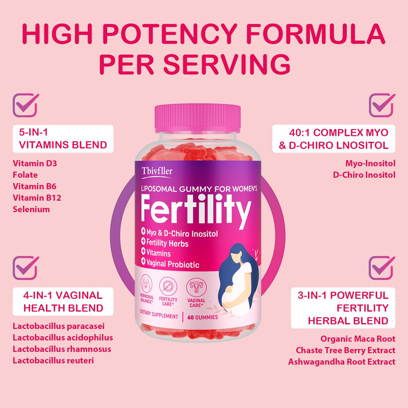 Fertility Supplements for Women, Prenatal Vitamins with Myo-Inositol & D-Chiro Inositol, Folate, Herbs, for Hormonal Balance, Fertility & Vaginal Care, 60 Prenatal Gummies (Raspberry) - BeesActive Australia