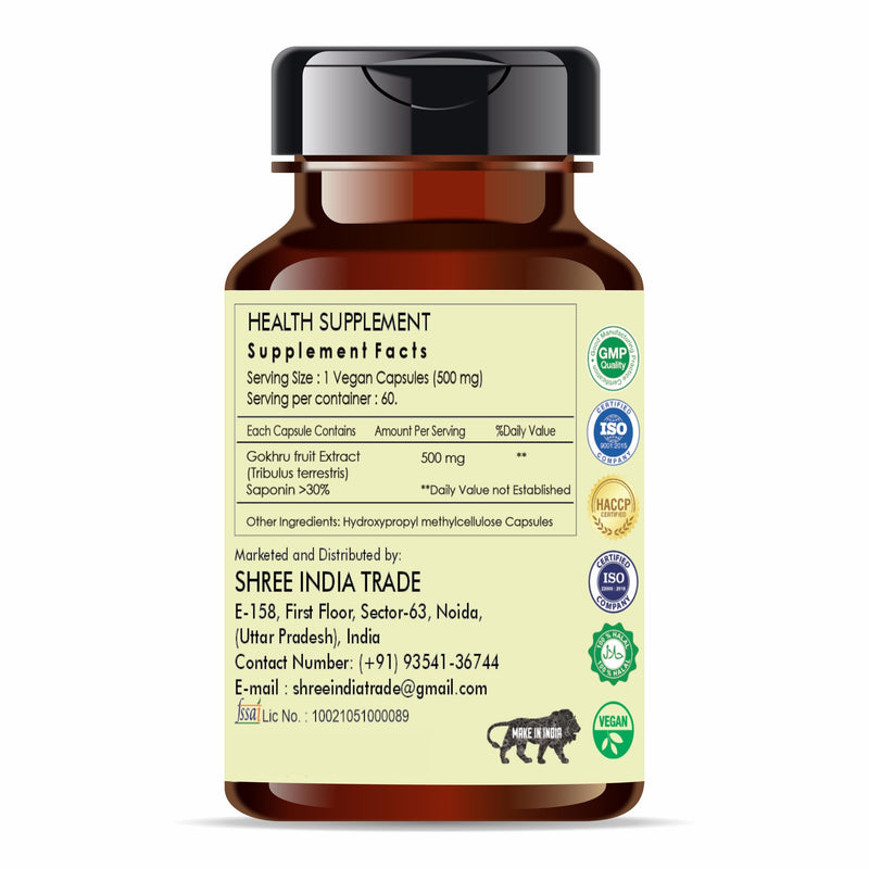 Gokhru Extract 500mg - 60 Vegetarian Capsules|Tribulus Terrestris| All Natural | 100% Vegan | Gluten-Free | GMP Certified - BeesActive Australia