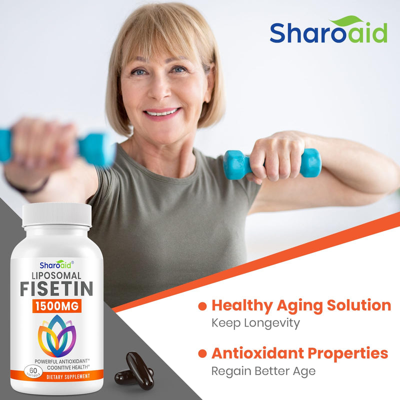 1500mg Fisetin Supplements - Powerful Absorption with Liposomal Delivery,98% Pure Fisetin,Polyphenol Antioxidant for Healthy Aging,Non-GMO - 2 Bottles, 120 Softgels for Adults 60 Count (Pack of 2)
