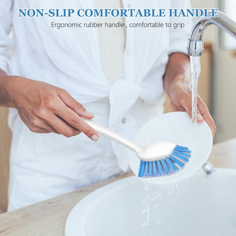 SetSail Dish Brush with Handle, 2 Pack Stiff Bristles Dish Scrubber with Built-in Scraper Dish Scrub Brushes for Cleaning Dishes, Pots and Pans, Kitchen Sink Black-blue - BeesActive Australia