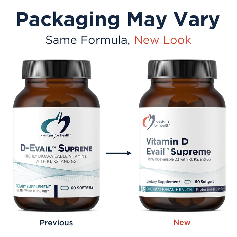 Designs for Health D-Evail Supreme - 5,000 IU Vitamin D3 Supplement with VIT K (K1, K2 as MK-4) + GG - Bone, Cardiovascular + Immune Support - Improved Bioavailability (60 Softgels) 60 Count (Pack of 1)