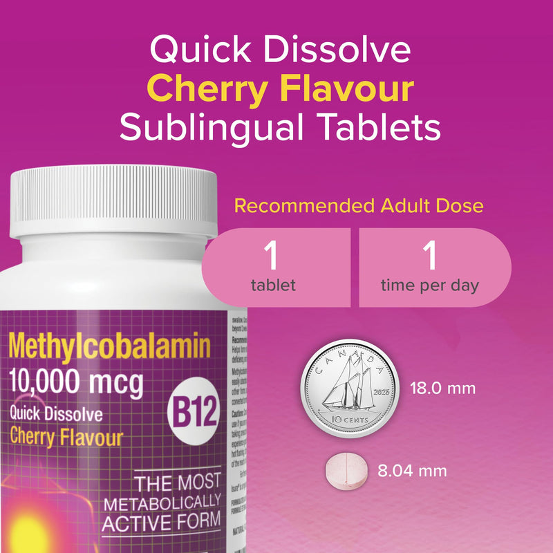 Natural Factors Methylcobalamin 10,000 mcg - Vitamin B12 Supplement in Metabolically Active Form - Supplement Supports Cll Formation & Energy Production - 30 Chewable Tablets (30 Servings) 30 Count (Pack of 1)