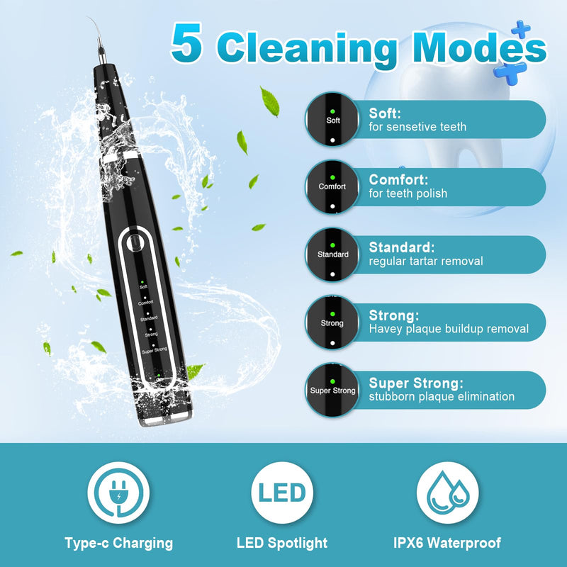 Electric Dog Plaque Remover for Teeth, Pet Teeth Cleaning Kit Products for Tartar & Plaque Off, with LED Light, Rechargeable Pet Dog Tooth Cleaner Dental Care Tools (Ebony)
