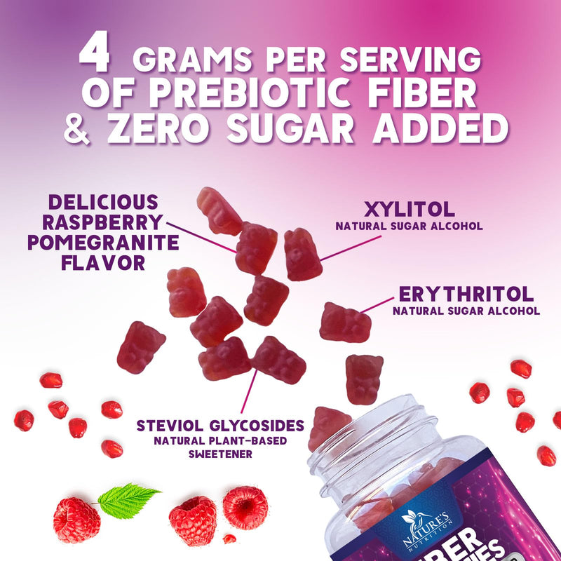 Fiber Gummies – Sugar Free Prebiotic Plant-Based Fiber 4g per Serving Supplement - Improved Soluble Formula Supports Digestive Health & Regularity - Non-GMO, Natural Berry Flavor Chewable - 60 Gummies 60 Count (Pack of 1)