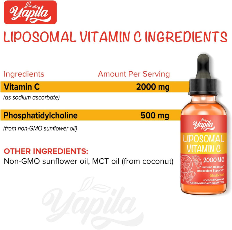Liposomal Vitamin C 2000MG - High Absorption Liquid Supports Immunity, Antioxidant Supplement, Boosts Collagen and Reduces Fatigue 60 ml (Pack of 1) - BeesActive Australia