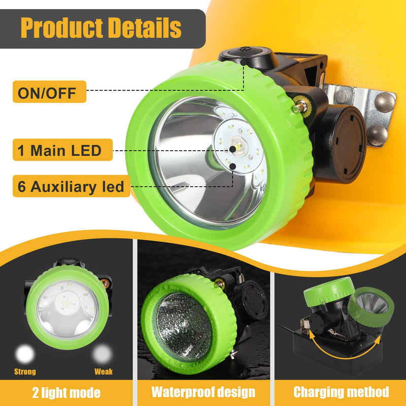 Rechargeable Mining Headlamp with 7 LEDs, Explosion-Proof Cap Light for Coon Hunting, Hard Hat Helmet Flashlight for Mining, Fishing, Hiking, Outdoor Night Work, Waterproof Headlight Green