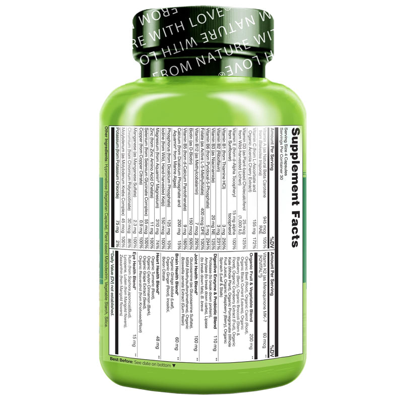 NATURELO Whole Food Multivitamin Health Blends, Women 50+ 120 Caps | Women's Multivitmins, Iron Free with Vitamins, Minerals, & Organic Extracts for Post Menopause 120 Count (Pack of 1)