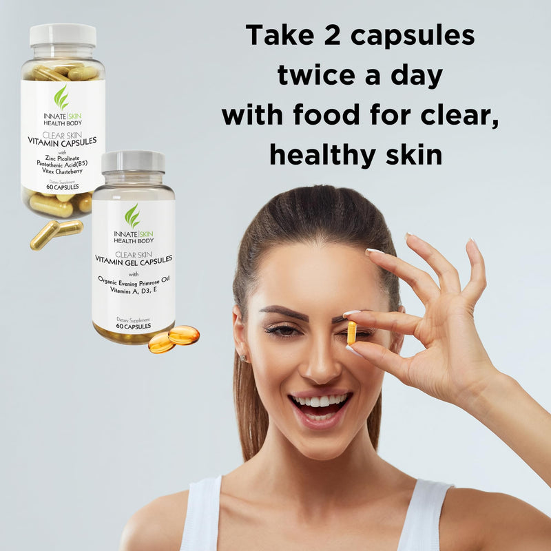 Clear Skin Acne Vitamin System | 20 Antioxidants, Botanicals & Minerals | 60 Count | Pack of 4 | 240 Total Capsules 60 Count (Pack of 4)
