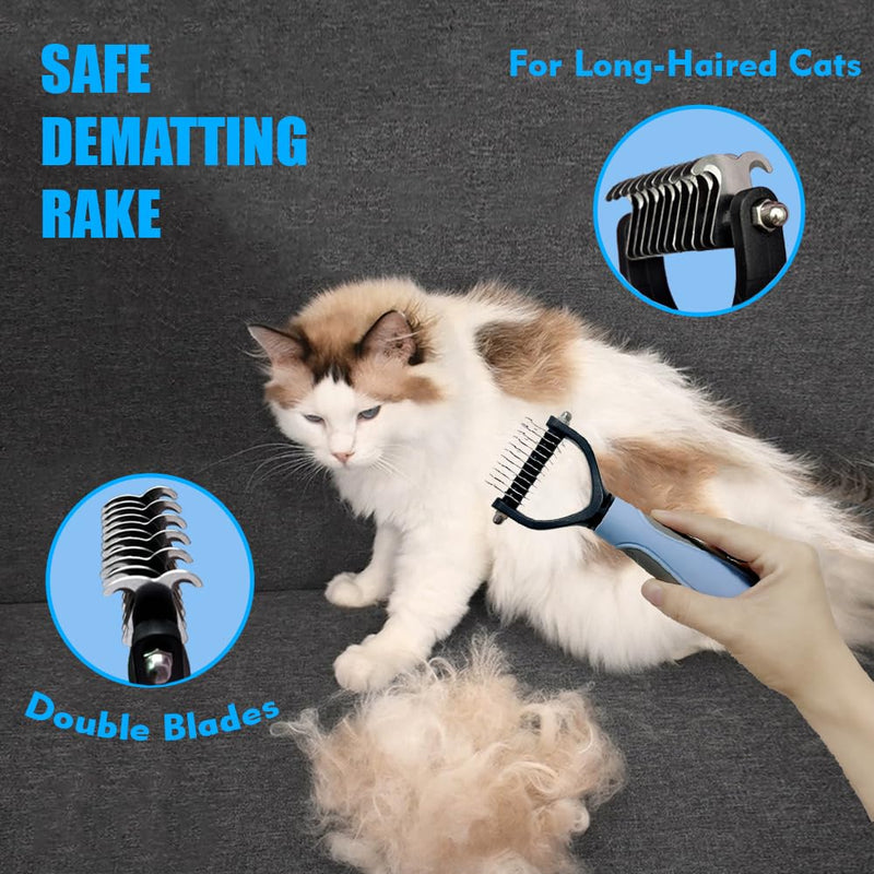 Cat Brush Grooming Kit 5pcs - Cat Brushes for indoor Cats, Cat Brush for Shedding for Long Haired Cats, Cat Brush for Matted Fur Hair, Pet Self Cleaning Kit with Flea Comb Set Blue - BeesActive Australia