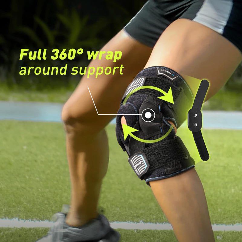 LETSHAKE Hinged Knee Brace for Men Women Adjustable Knee Support with Side Stabilizers for Knee Pain Relief, Meniscus Tear, Arthritis Pain and Support Plus Size ACL Knee Braces (Large) Large