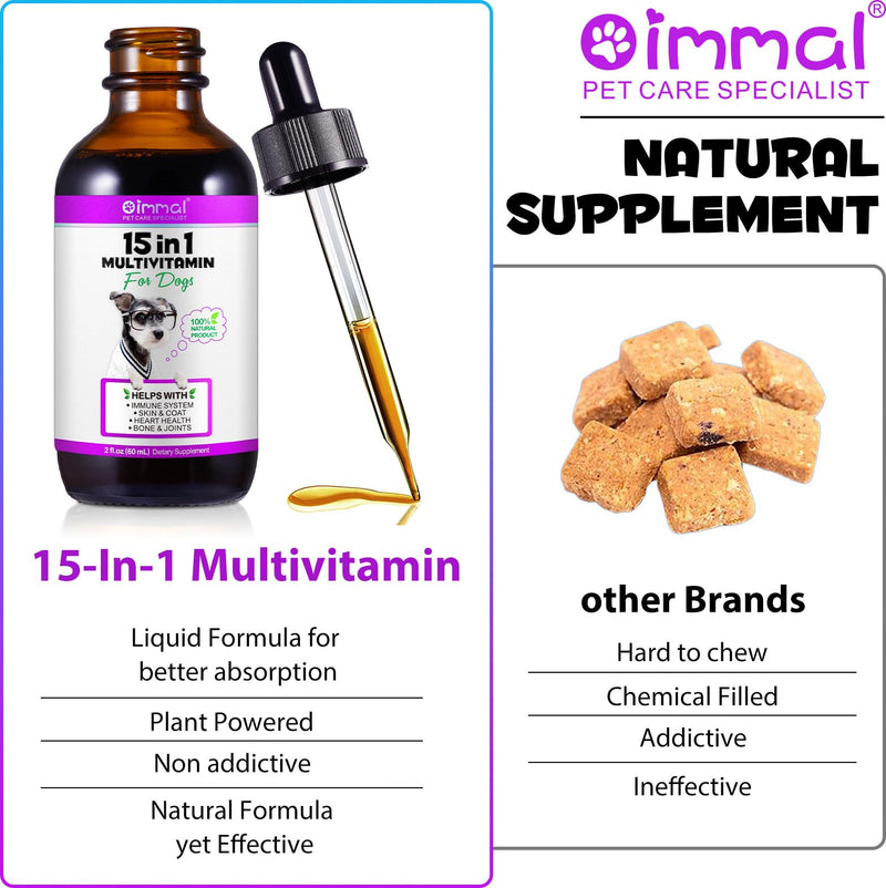 15 in 1 Multivitamin for Dogs, 60ML Natural Daily Vitamins for Joint, Skin Coat, Skin Health, Heart Health for Small, for Medium and Large Dogs
