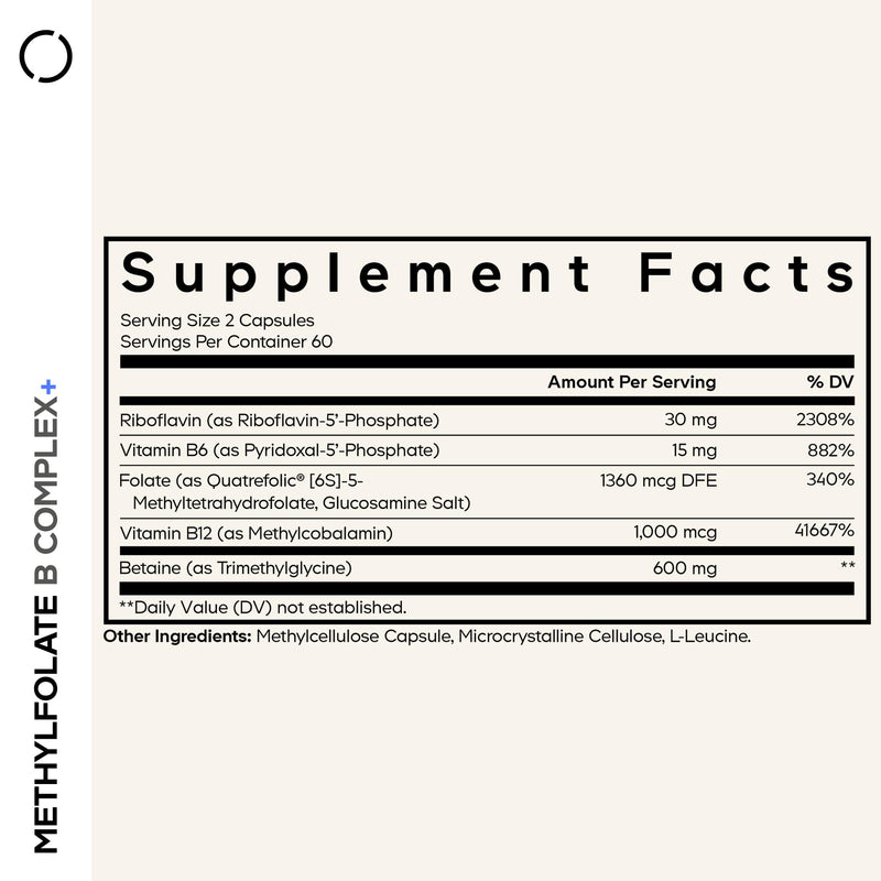 Codeage Methylfolate B Complex, 5-MTHF, Methylcobalamin B12, 120 Capsules | Methylfolate B-complex with active 5-MTHF, methylcobalamin B12, riboflavin B2, B6 and betaine. Non-GMO.