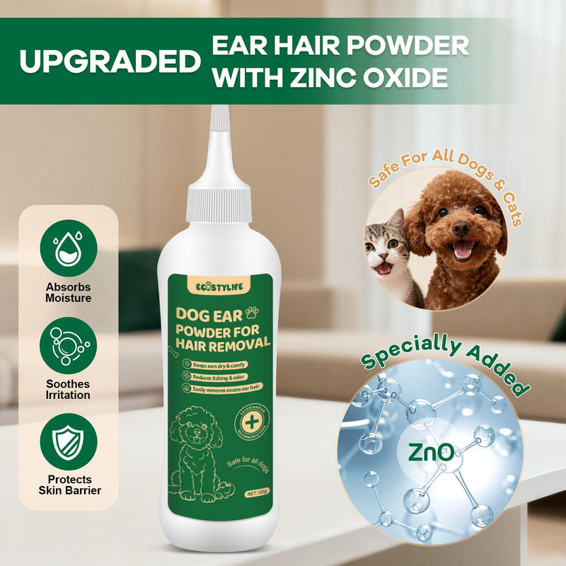 Dog Ear Powder for Hair Removal 30g – Gentle Zinc Oxide Ear Hair Removal Powder for Cleaner Ear Care, Moisture Absorption, Better Grip & Easy Grooming for Poodles, Schnauzers, Bichons and More 1 Pack