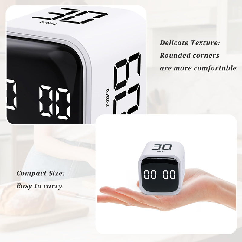 2Pcs Rotating Pomodoro Timer 5,10,30, 60 Minutes Preset,Desk Productivity Flip Timer, Visual Cube Countdown Stopwatch,Custom Modes/Vibration/High/Low Volume,ADHD Timers, for Study, Work, Kitchen White-2pcs - BeesActive Australia