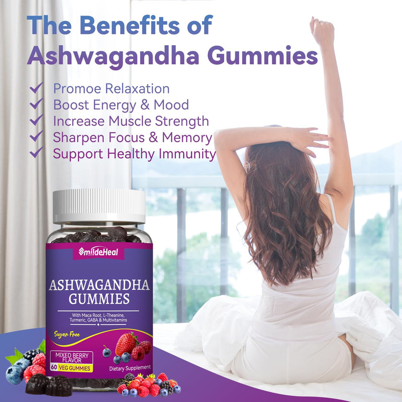 Ashwagandha Gummies 3000mg for Calm & Stress Relief, 120 Count, Vegan | Ashwagandha High Strength Root Extract Supplement with L-Theanine, Trumeric, D3 for Women & Men - Natural Mixed Berry Flavor 60 Count (Pack of 2)