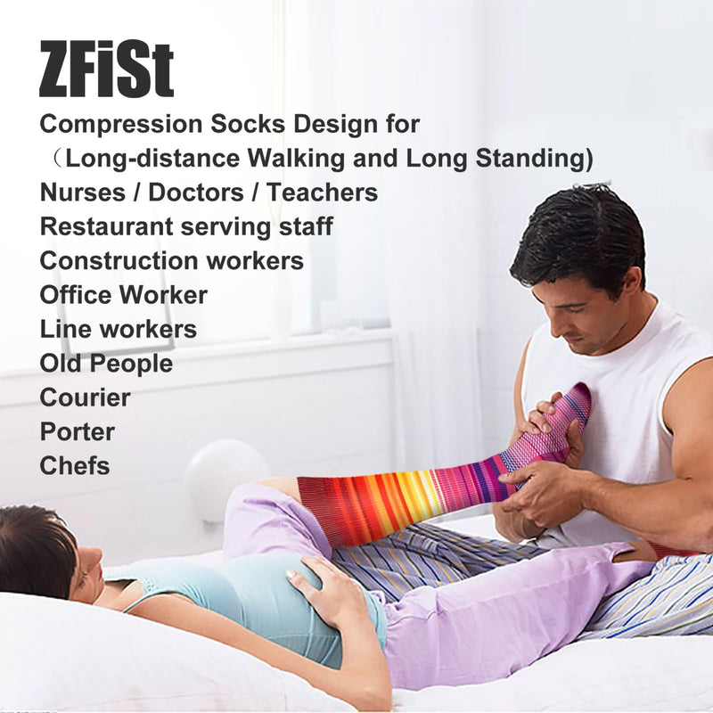 ZFiSt Plus Size Compression Socks Wide Calf for Women Men,Sport Compression Stocking Nurse Socks 3X-Large 3PairMHLLStripe