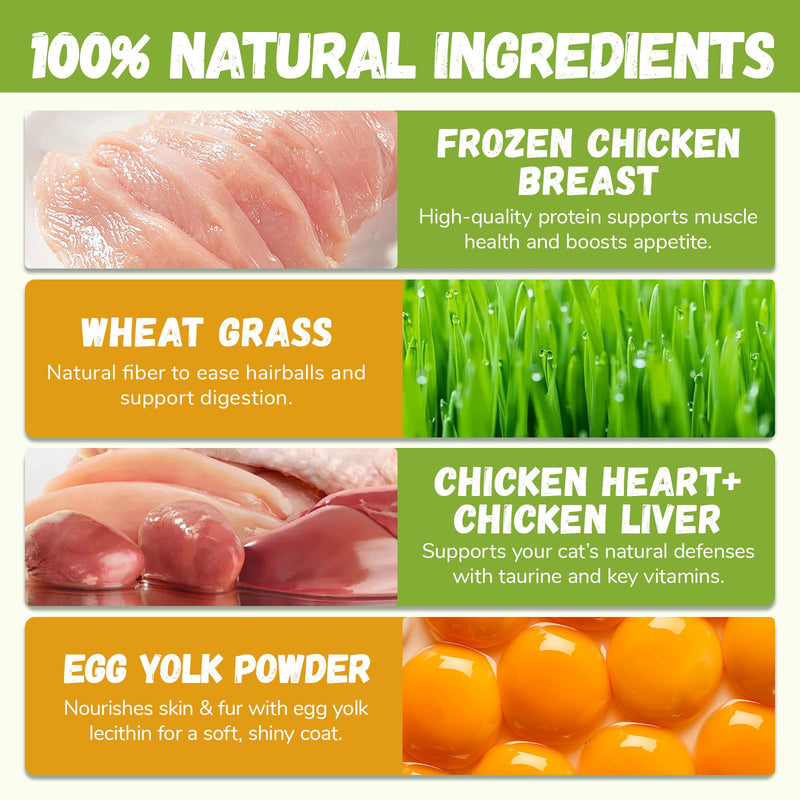 Cat Grass Treats for Indoor Cats, 60g Freeze-Dried Cat Grass & Egg Yolk Treats - Feline Grass Treаts for Hairball Control and Healthy Coat, Chicken Flavor