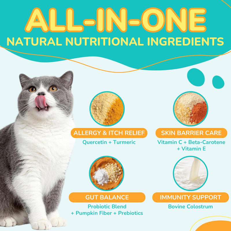 Woyamay Cat Allergy Relief for Cats with Probiotics, 500 Crunchy Cat Probiotic & Allergy Chews, Cat Allergy Treats to Stop Itching & Scratching, Probiotics for Cats Support Gut Health, Chicken Flavor