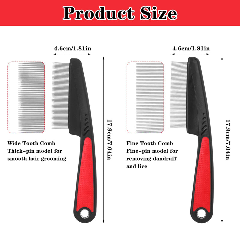 AOZUO Pack of 2 flea combs for cats, flea combs, dogs, cat comb, dandruff comb made of stainless steel, wide fine teeth, lice combs, professional scalp care tool, multifunctional anti-static skewer comb - BeesActive Australia