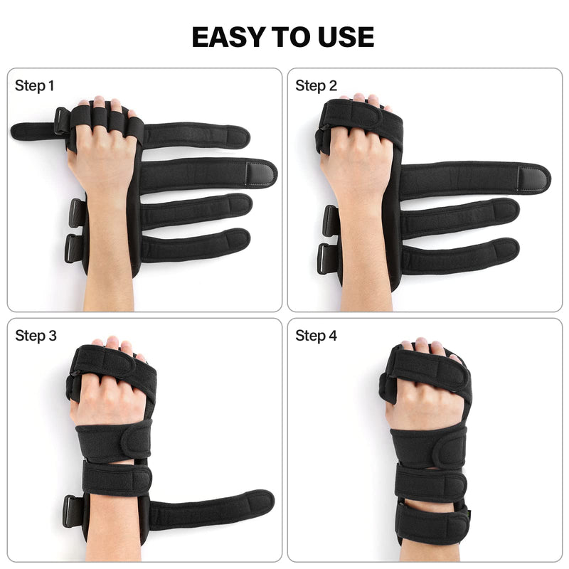 Stroke Resting Hand Splint Right&Left Resting Hand Splint with Finger Separator Functional Night Immobilizer Wrist Finger Brace for Carpel Tunnel Pain,Sprain Fracture,Tendonitis (Left,Black) Left,Black