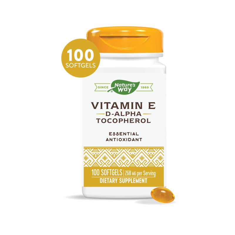 Nature’s Way Vitamin E D-Alpha Tocopherol - 268 mg per serving - Antioxidant – Essential Nutrient for Heart Muscle Cells* - Gluten Free - 100 Softgels 100 Count (Pack of 1) - BeesActive Australia