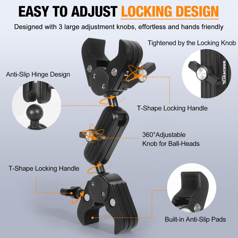 Super Clamp Double Camera Mount with 1/4 Inch Screw Adapter Clip Bracket Magic Arm Dual Ball Head for Motorcycle Chair Pole Tripod Light Stand Photo Boom Stand Cross Bars - BeesActive Australia