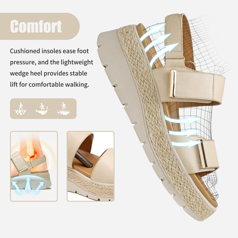 ziitop Espadrille Wedges for Women Platform Sandals Orthopedic Arch Support 8.5 Apricot